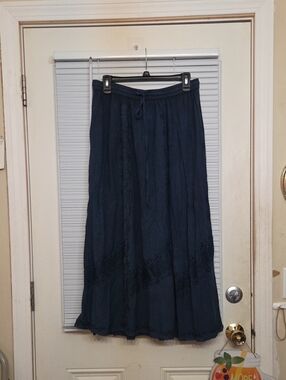 Boho Navy Maxi Skirt with Drawstring Waist